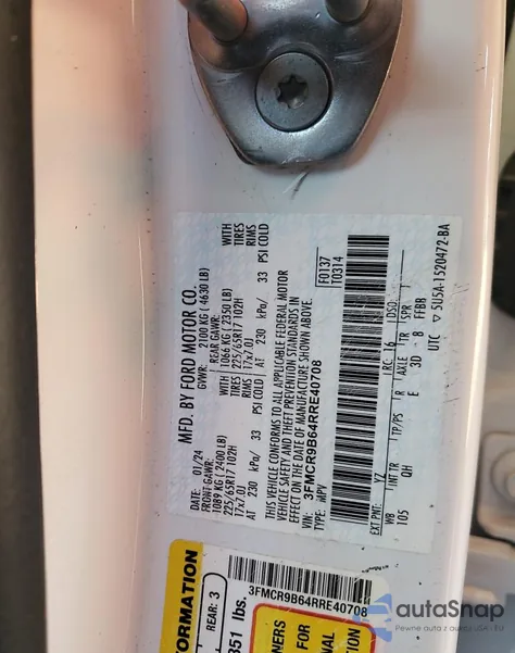 2024 Ford Bronco Sport Big Bend из США, поврежденный, VIN 3FMCR9B64RRE40708